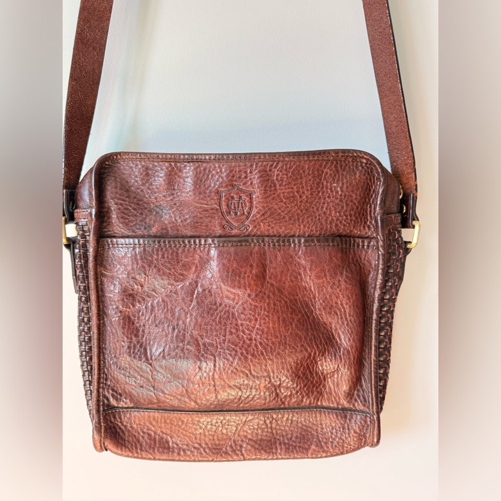 Massimo Dutti Rich Brown Leather Messenger Bag